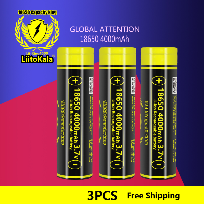 Vape Battery 18650 - 3pcs LiitoKala King4000 Highest Capacity 18650