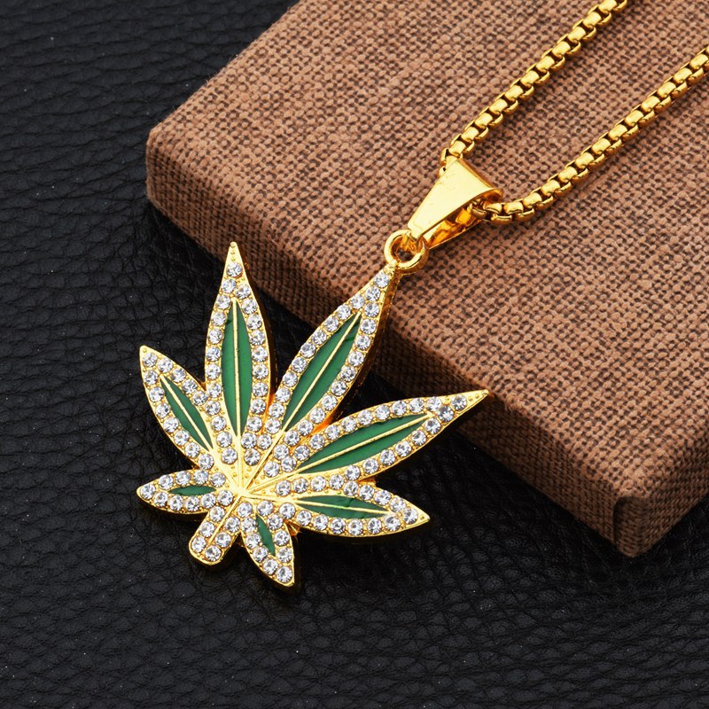 Rhinestone Weed Pendant Neckla - Dry Herb Vaping Accessories 리뷰 및 가격