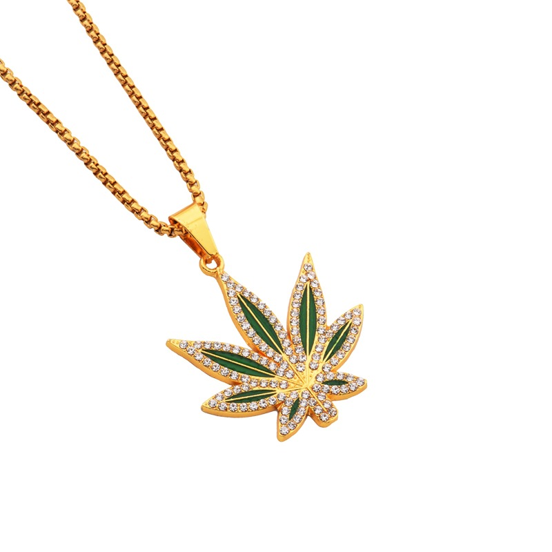 Rhinestone Weed Pendant Neckla - Dry Herb Vaping Accessories 리뷰 및 가격